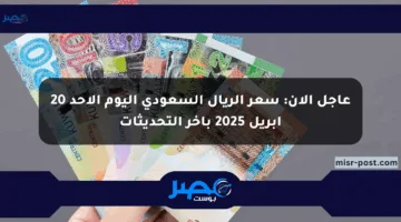 عاجل الآن: سعر الريال السعودي اليوم الأحد 20 أبريل 2025 بآخر التحديثات